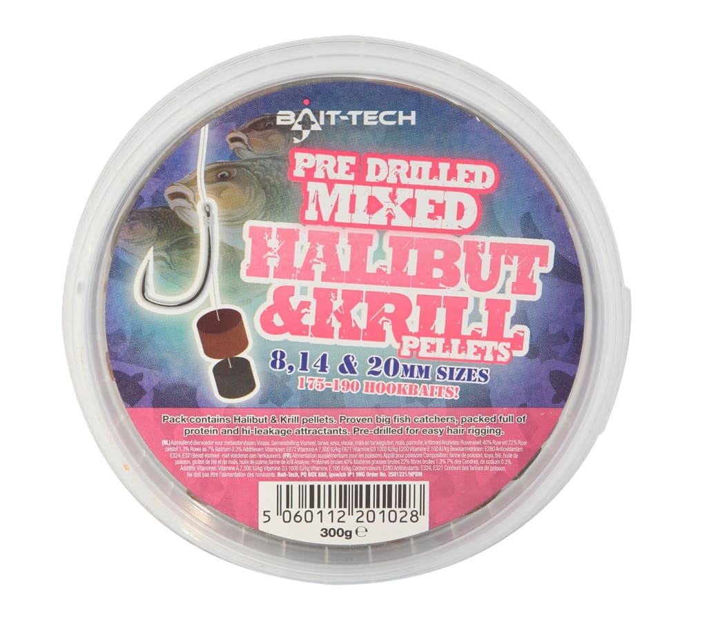 Bait-Tech Halibut & Krill Mixed Hookers (pre-drilled) 300g Pellets
