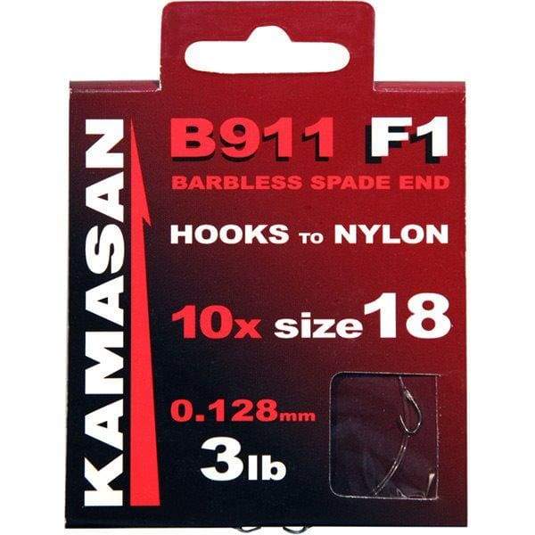 Kamasan B911 F1 Barbless Spade End End Hooks to Nylon Hooks