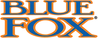 Blue fox logo design with orange and white accents.