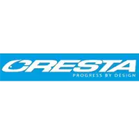 Cresta blue and white logo on black background.