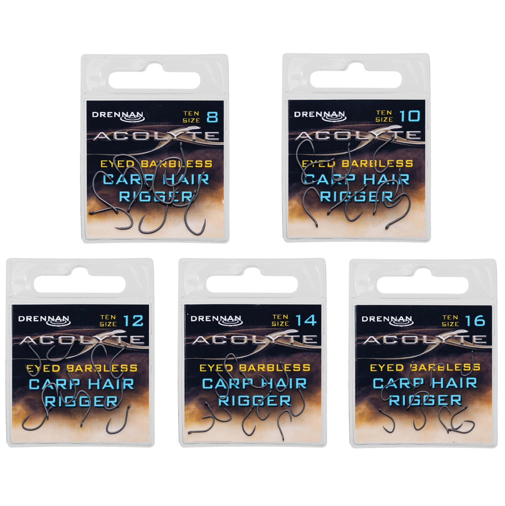 Drennan Acolyte Carp Hair Rigger Hooks - Eyed Barbless Hooks