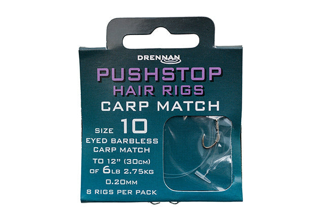 Drennan Carp Match Pushstop Eyed Barbless Hair Rigs Hooks