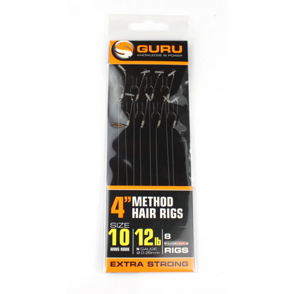Guru Method Hair Rigs with Speed Stops 15 / 10 to 12lb Nylon Hooks