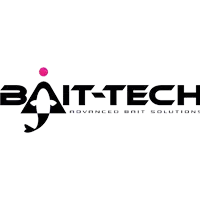 Pink and white tech logo with geometric shapes on black background.