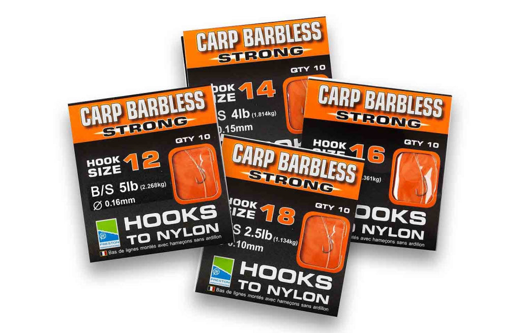 Preston Barbless Carp Strong Hooks To Nylon Hooks