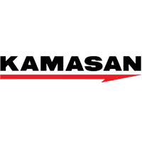 Red and black kamasan logo on a white background.