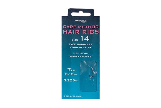 Drennan Carp Method Hair Rigs Eyed Barbless Hooks To Nylon