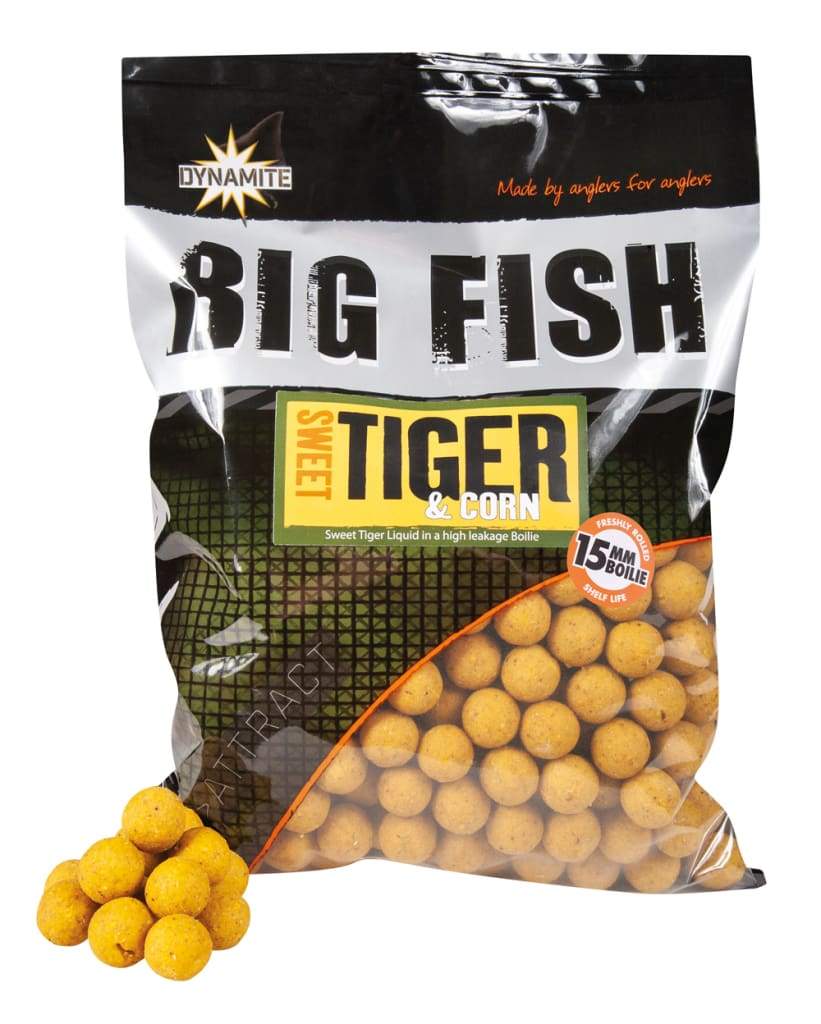 Dynamite Baits - Big Fish - Sweet Tiger & Corn Range Sweet Tiger & Corn Boilies 15mm 1.8KG Groundbait