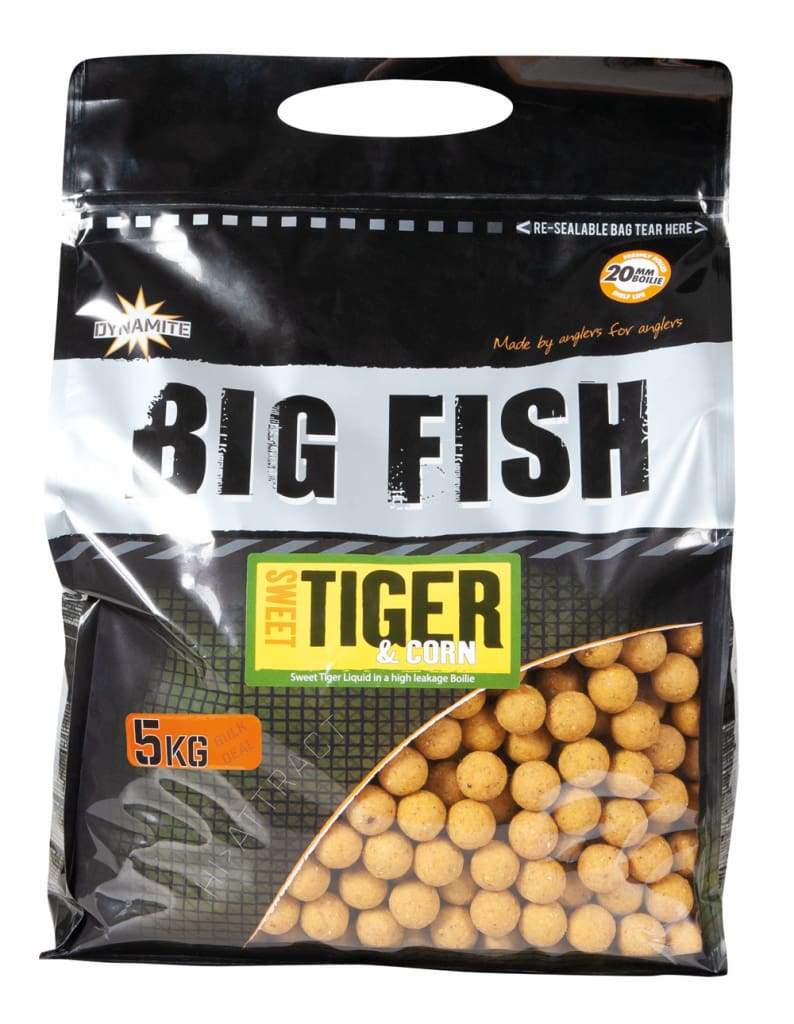Dynamite Baits - Big Fish - Sweet Tiger & Corn Range Sweet Tiger & Corn Boilies 15mm 5KG Groundbait