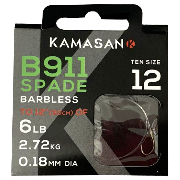 Kamasan B911 Spade Hooks to Nylon 911 - Barbless Hooks