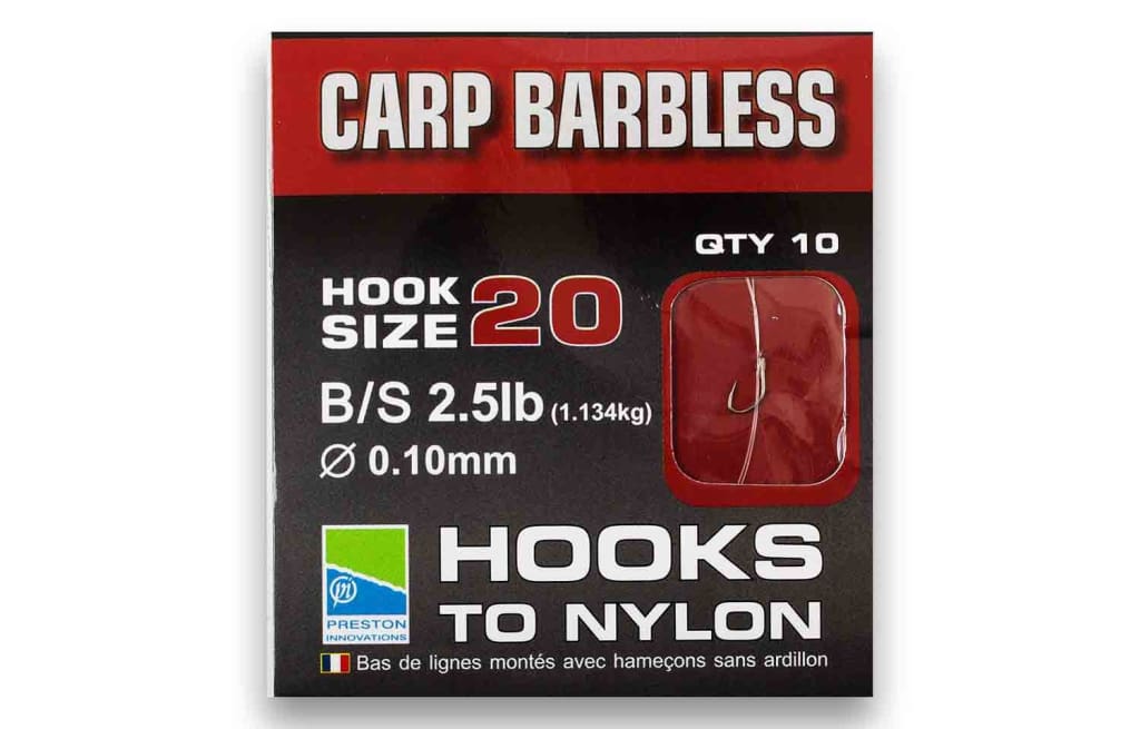 Preston Barbless Carp Hooks To Nylon Hooks