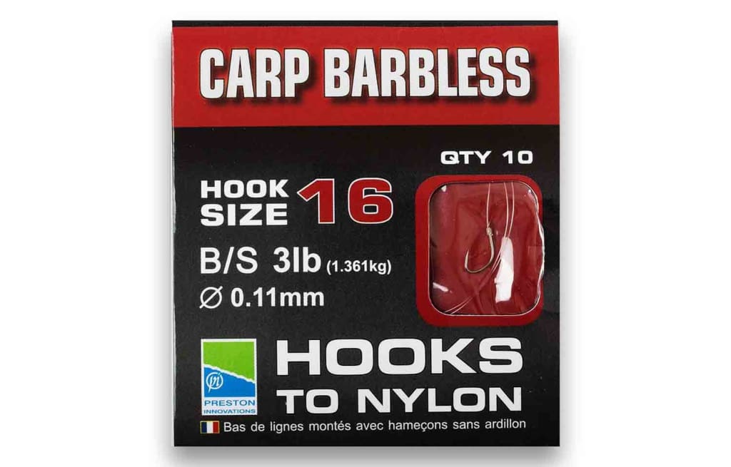 Preston Barbless Carp Hooks To Nylon Hooks