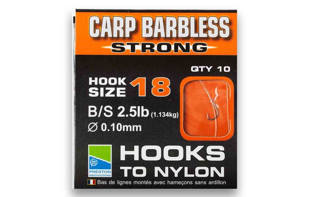 Preston Barbless Carp Strong Hooks To Nylon Hooks