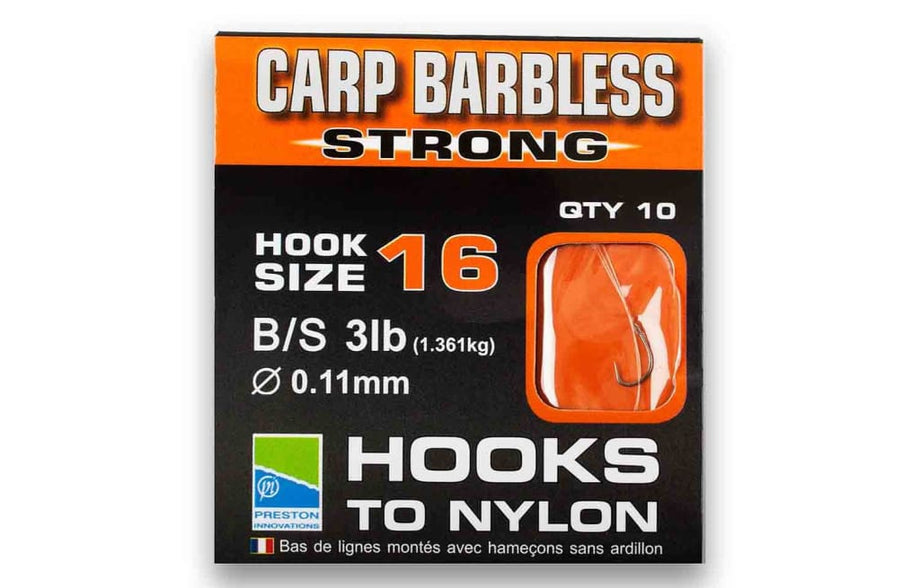 Preston Barbless Carp Strong Hooks To Nylon 12
