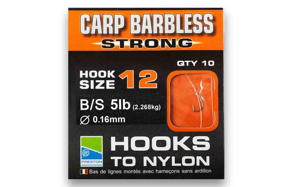 Preston Barbless Carp Strong Hooks To Nylon Hooks