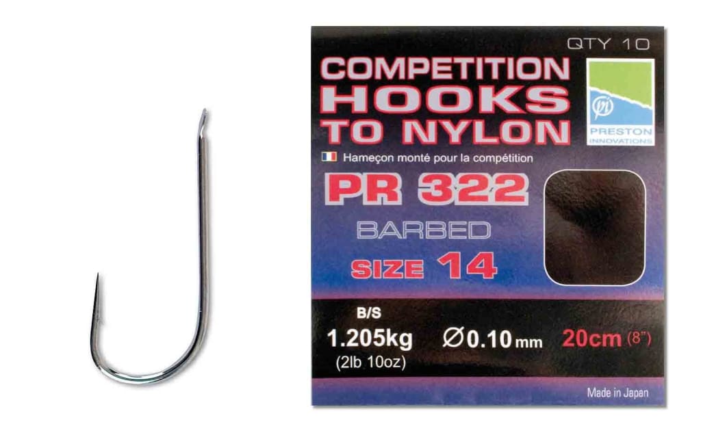 Preston PR322 Competition Hooks to Nylon Hooks