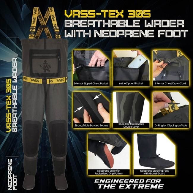 Vass-Tex 305 5L Tough Breathable Chest Wader with Neoprene Stocking Foot Clothing & Footwear